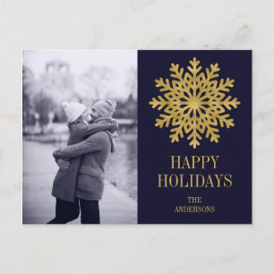 Elegant Gold Snowflake Holiday Foto Briefkaart