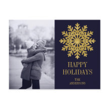 Elegant Gold Snowflake Holiday Foto Briefkaart