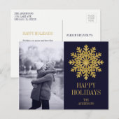 Elegant Gold Snowflake Holiday Foto Briefkaart (Voorkant / Achterkant)