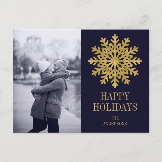 Elegant Gold Snowflake Holiday Foto Briefkaart (Voorkant)