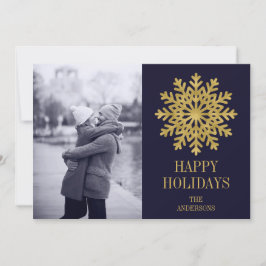 Elegant Gold Snowflake Holiday-fotokaart Feestdagenkaart