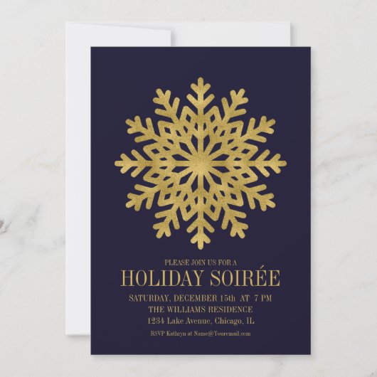 Elegant Gold Snowflake Holiday Party Kaart (Voorkant)