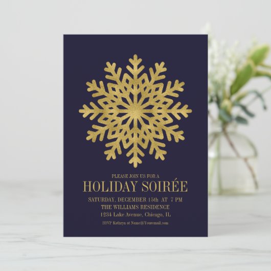 Elegant Gold Snowflake Holiday Party Kaart (Staand voorkant)