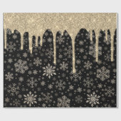 Elegant Gold Snowflake Pattern Driving Glitter Cadeaupapier (Vlak)