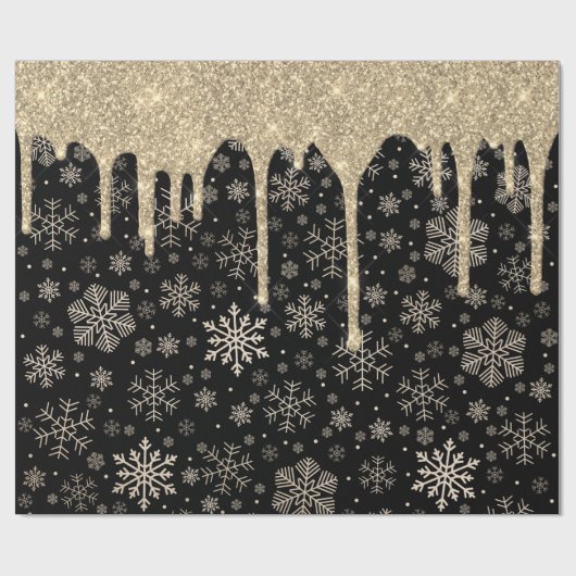 Elegant Gold Snowflake Pattern Driving Glitter Cadeaupapier (Vlak)