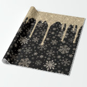 Elegant Gold Snowflake Pattern Driving Glitter Cadeaupapier (Uitgerold)