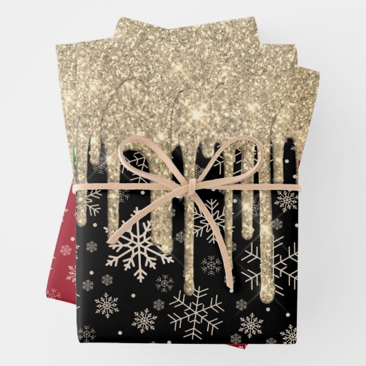 Elegant Gold Snowflake Pattern Driving Glitter Inpakpapier Vel (In situ)