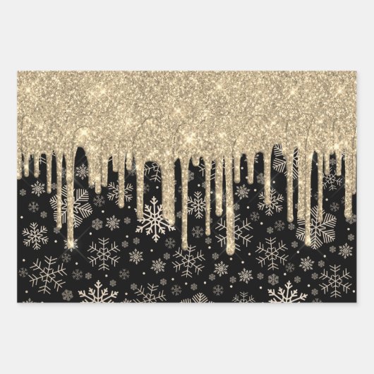 Elegant Gold Snowflake Pattern Driving Glitter Inpakpapier Vel (Voorkant)