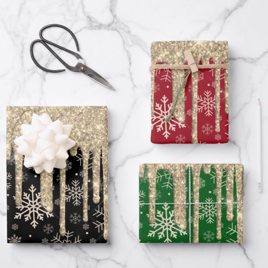 Elegant Gold Snowflake Pattern Driving Glitter Inpakpapier Vel (Voorkant)