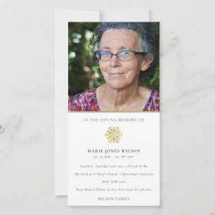 Elegant Gold Snowflake Photo Memorial Service Card Bedankkaart