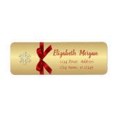 Elegant Gold Snowflake, Red Bow Etiket (Voorkant)