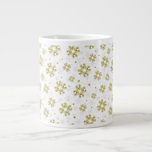 Elegant Gold Snowflake Winter Pattern Grote Koffiekop (Voorkant)