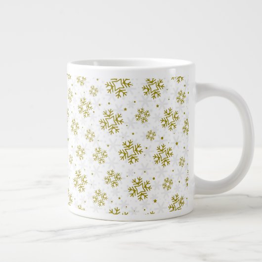 Elegant Gold Snowflake Winter Pattern Grote Koffiekop (Rechts)