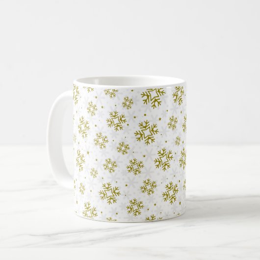 Elegant Gold Snowflake Winter Pattern Koffiemok (Voorkant links)