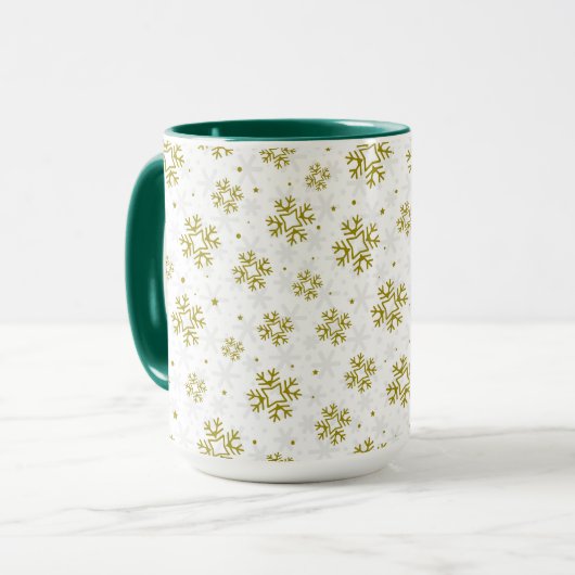 Elegant Gold Snowflake Winter Pattern Mok (Voorkant links)