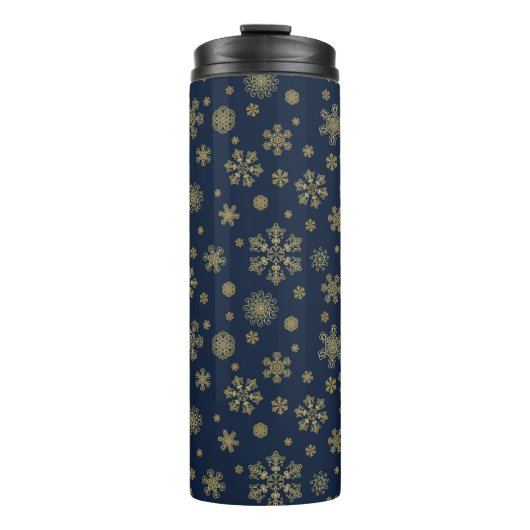 Elegant Gold Snowflake Winter Pattern Thermosbeker (Voorkant)