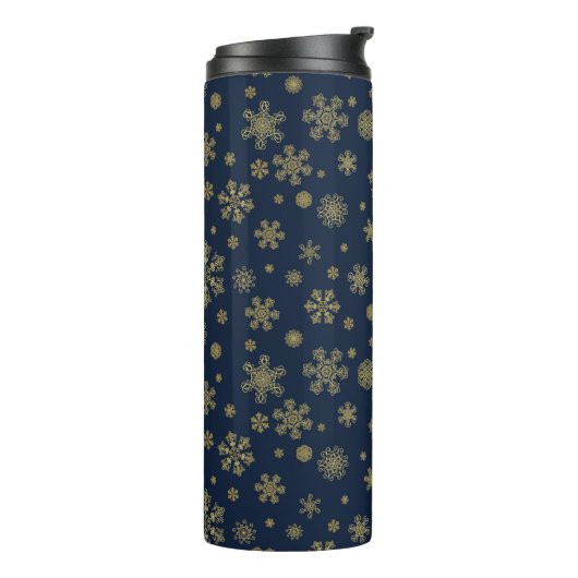 Elegant Gold Snowflake Winter Pattern Thermosbeker (Gedraaid links)