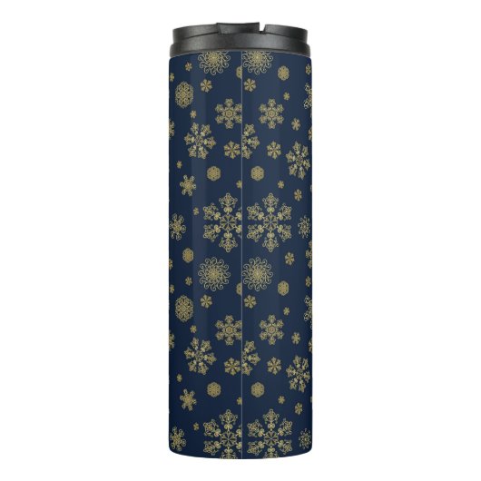 Elegant Gold Snowflake Winter Pattern Thermosbeker (Achterkant)
