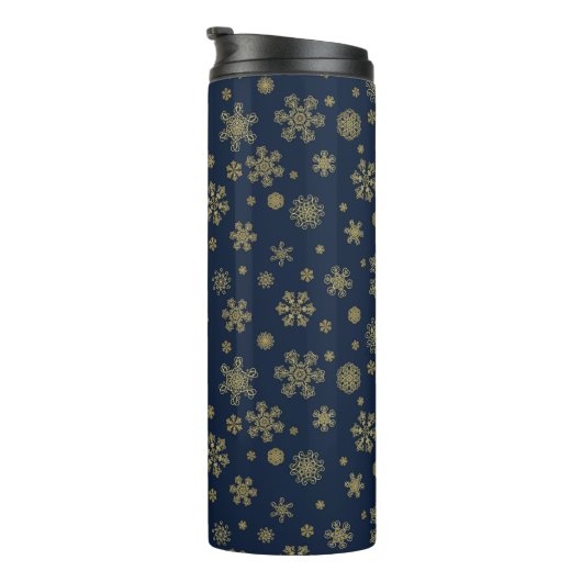 Elegant Gold Snowflake Winter Pattern Thermosbeker (Geroteerd rechts)