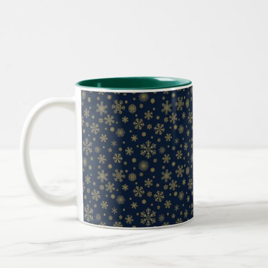 Elegant Gold Snowflake Winter Pattern Tweekleurige Koffiemok (Links)