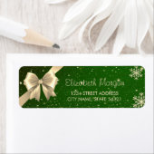 Elegant Gold Snowflakes, Bow Green Kerstlabel Etiket (Insitu)