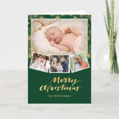 Elegant Gold Snowflakes Chic Script Moderne Green Feestdagen Kaart (Voorkant)
