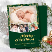 Elegant Gold Snowflakes Chic Script Moderne Green Feestdagenkaart