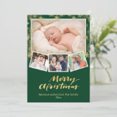 Elegant Gold Snowflakes Chic Script Moderne Green Feestdagenkaart (Staand voorkant)