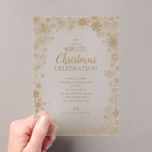 Elegant Gold Snowflakes Christmas Party Acryl Uitnodigingen (Insitu (Draagbaar))
