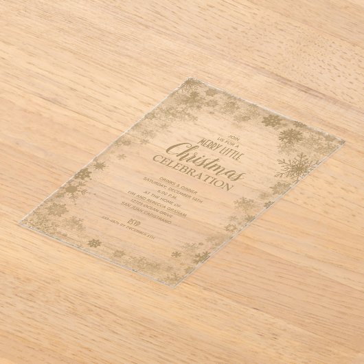 Elegant Gold Snowflakes Christmas Party Acryl Uitnodigingen (Laagn)
