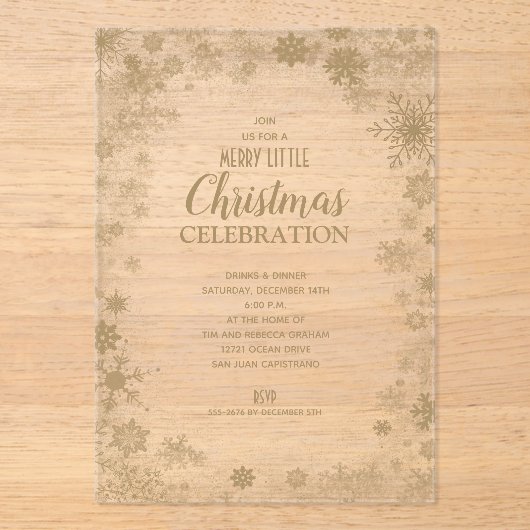 Elegant Gold Snowflakes Christmas Party Acryl Uitnodigingen (Voorkant)