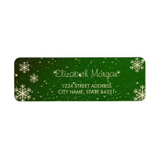 Elegant Gold Snowflakes, groen kerstlabel Etiket (Voorkant)