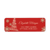 Elegant Gold Snowflakes, kerstboom, rood etiket (Voorkant)