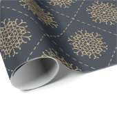 Elegant Gold Snowflakes op blauw kerstfeest Cadeaupapier (Rol Hoek)