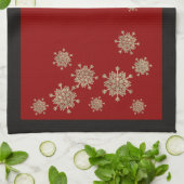 Elegant Gold Snowflakes Red & Black Kerstmis Theedoek (Gevouwen)