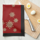 Elegant Gold Snowflakes Red & Black Kerstmis Theedoek (Quarter Fold)