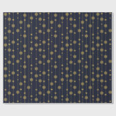 Elegant Gold Snowflakes staart op blauw kerstfeest Cadeaupapier (Vlak)