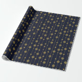 Elegant Gold Snowflakes staart op blauw kerstfeest Cadeaupapier (Uitgerold)