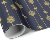 Elegant Gold Snowflakes staart op blauw kerstfeest Cadeaupapier (Rol Hoek)