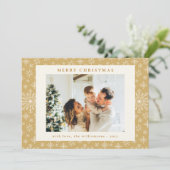 Elegant Gold Snowflakes Twee kerstfoto's Feestdagenkaart (Staand voorkant)