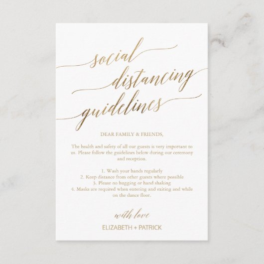Elegant Gold Social Distancing Guidelines Wedding Informatiekaartje (Voorkant)