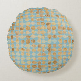 Elegant, Gold Soft Blue Polkadot Pattern Rond Kussen