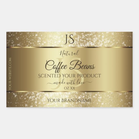 Elegant Gold Soft Glitter Monogram Productlabels Rechthoekige Sticker (Voorkant)