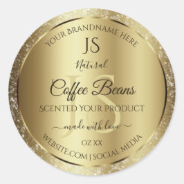 Elegant Gold Soft Glitter Monogram Productlabels Ronde Sticker