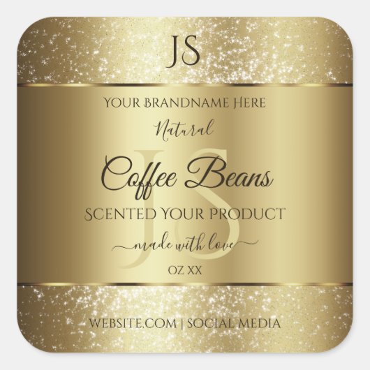 Elegant Gold Soft Glitter Monogram Productlabels Vierkante Sticker (Voorkant)