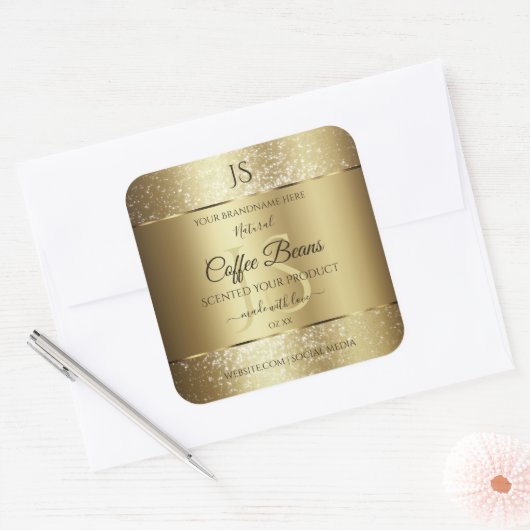 Elegant Gold Soft Glitter Monogram Productlabels Vierkante Sticker (Envelop)