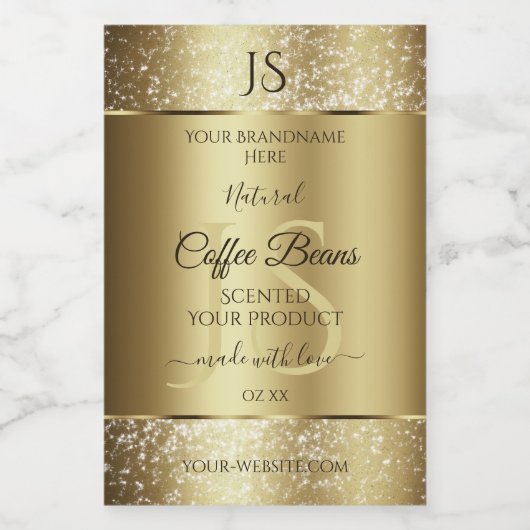 Elegant Gold Soft Glitter Monogram Productlabels Voedselcontainer Etiket (Enkel label)
