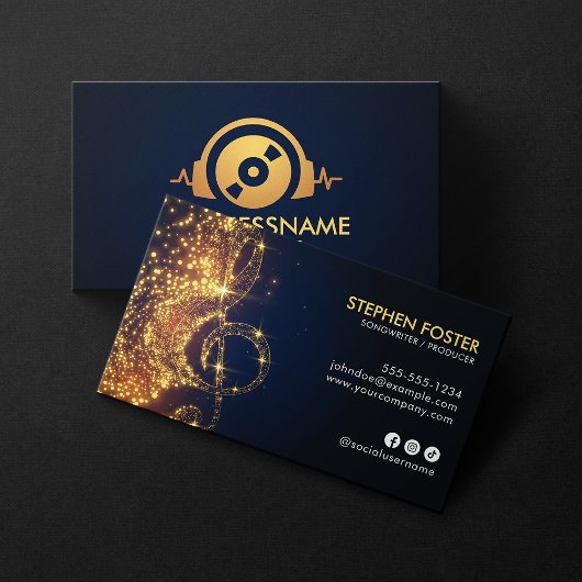 Elegant Gold Songwriter Muziekproducent DJ Logo Visitekaartje