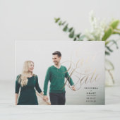 Elegant Gold Sparen de Datum kalligrafiefoto kaart (Staand voorkant)