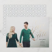 Elegant Gold Sparen de Datum kalligrafiefoto kaart (Voorkant / Achterkant)